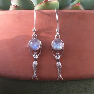RAINBOW MOONSTONE Mermaid sterling silver earrings